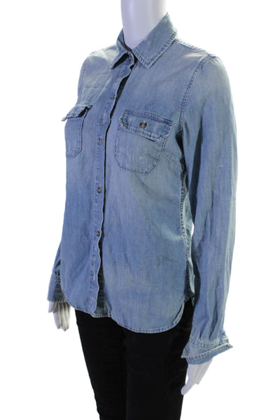 AG Adriano Goldschmied Womens Cotton Long Sleeve Button Down Shirt Blue Size S