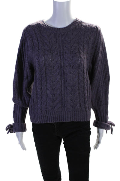 525 Womens Long Sleeve Crewneck Cable Knit Pullover Sweater Purple Size M