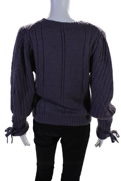 525 Womens Long Sleeve Crewneck Cable Knit Pullover Sweater Purple Size M