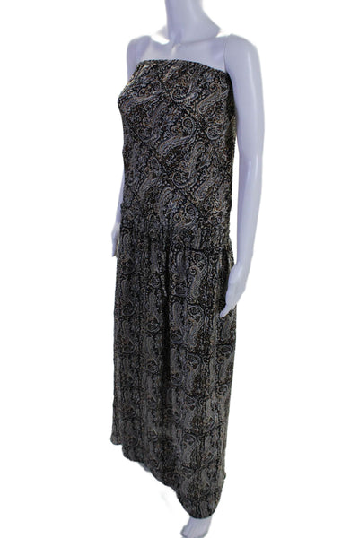 Tolani Womens Silk Abstract Print Ruched Sleeveless Maxi Dress Black Size S