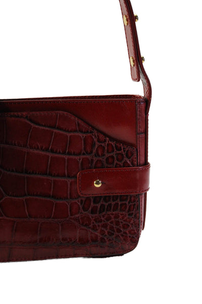 Cole Haan Womens Croc Embossed Leather One Strap Shoulder Bag Handbag Red