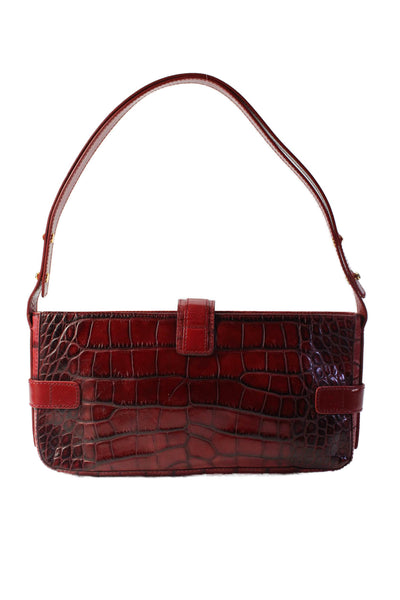 Cole Haan Womens Croc Embossed Leather One Strap Shoulder Bag Handbag Red