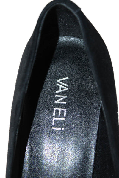 Vaneli Womens Suede Curved Block Mid Heel Slip On Zircon Pumps Black Size 8.5US