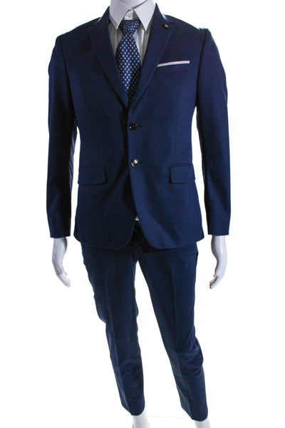 Zara Men's Long Sleeves Collared Lined Two Piece Pants Suit Navy Blue Size 36