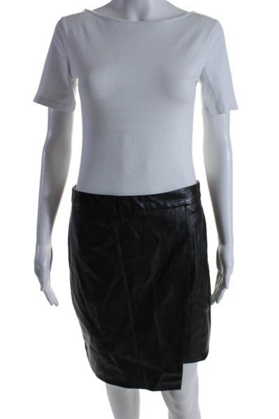 Laundry by Shelli Segal Womens Leather Faux Wrap Zip Up Skirt Black Size 6