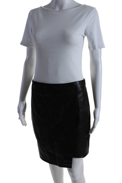 Laundry by Shelli Segal Womens Leather Faux Wrap Zip Up Skirt Black Size 6