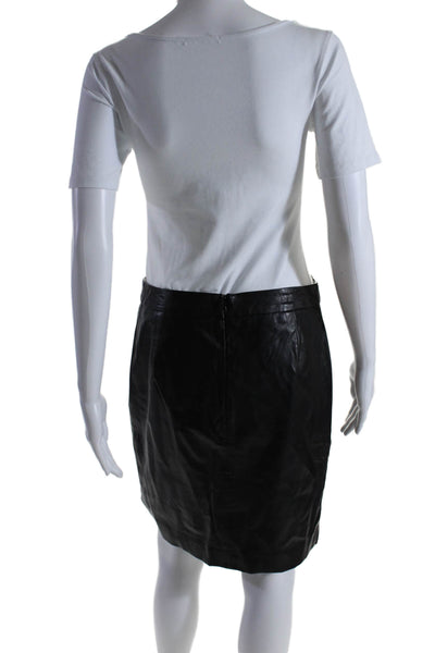 Laundry by Shelli Segal Womens Leather Faux Wrap Zip Up Skirt Black Size 6