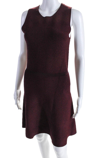 Theory Womens Sleeveless A Line Glossed Marl Flare Dress Red Black Size Medium