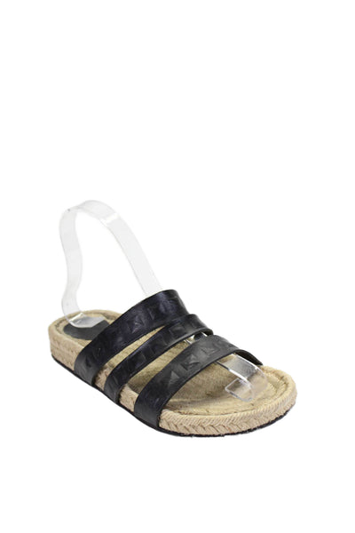 Makris Womens Leather Triple Strap Slide On Espadrille Sandals Black Size 36 6