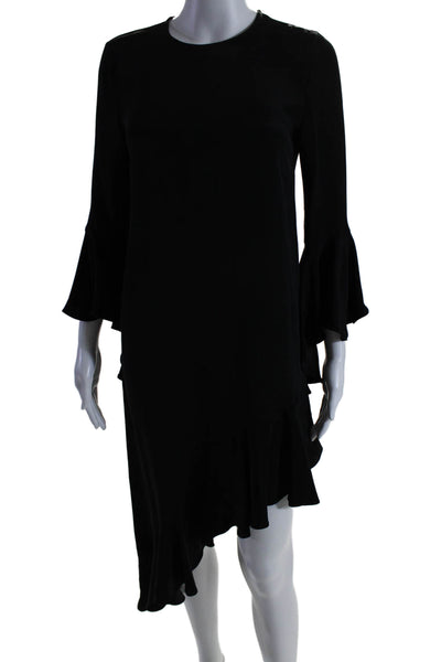 Alexis Womens Silk Long Sleeves Asymmetrical Tiered Dress Black Size Extra Small