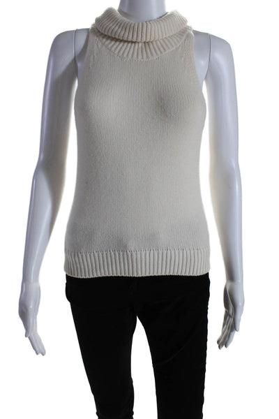 Sharis Place Womens Cashmere Sleeveless Turtleneck Shell Sweater White Size Smal