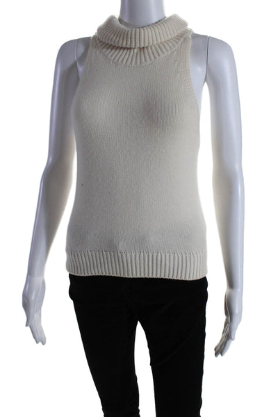 Sharis Place Womens Cashmere Sleeveless Turtleneck Shell Sweater White Size Smal