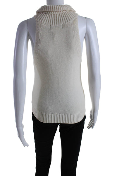 Sharis Place Womens Cashmere Sleeveless Turtleneck Shell Sweater White Size Smal