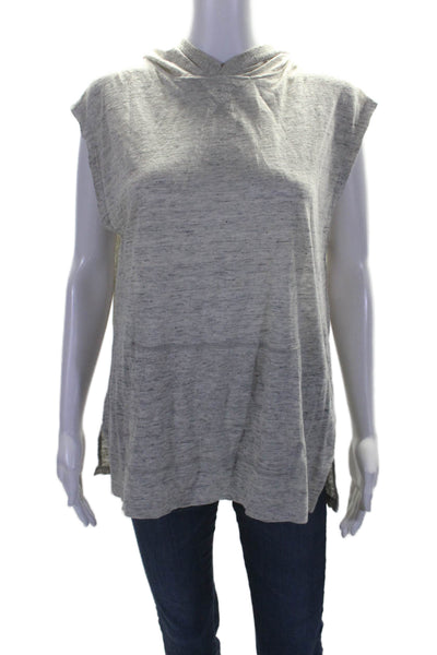 Vince Womens Linen Sleeveless Ribbed Hood Thin Knit Sweater Gray Size S