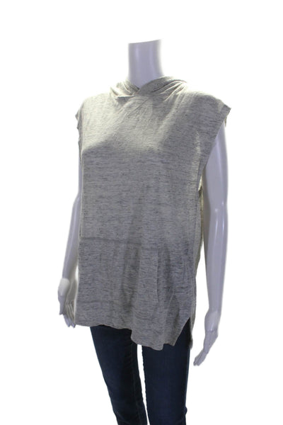 Vince Womens Linen Sleeveless Ribbed Hood Thin Knit Sweater Gray Size S