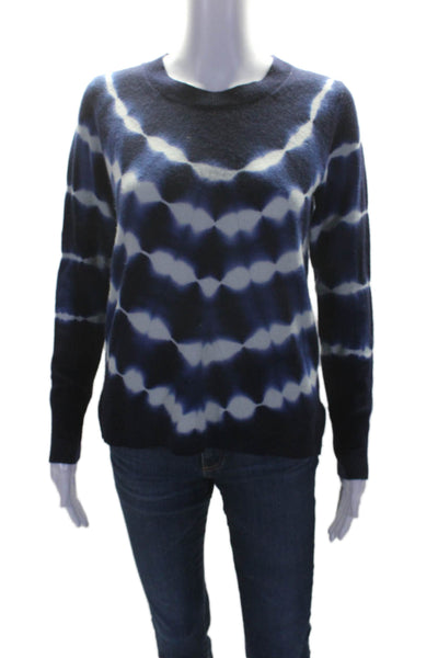 J Crew Womens Cashmere Knit Round Neck Tie Dye Ribbed Sweater Blue Size S