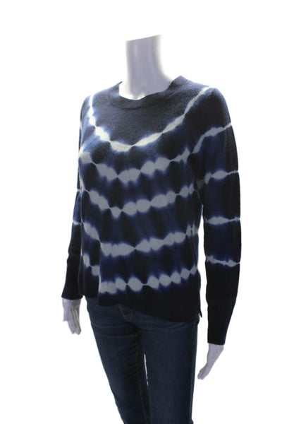 J Crew Womens Cashmere Knit Round Neck Tie Dye Ribbed Sweater Blue Size S