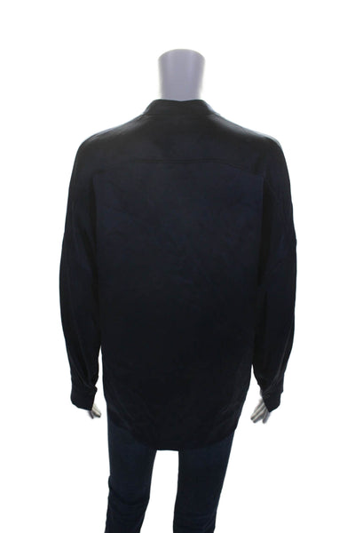 Vince Womens Silk V-neck Cuff Long Sleeve Satin Blouse Navy Blue Size S