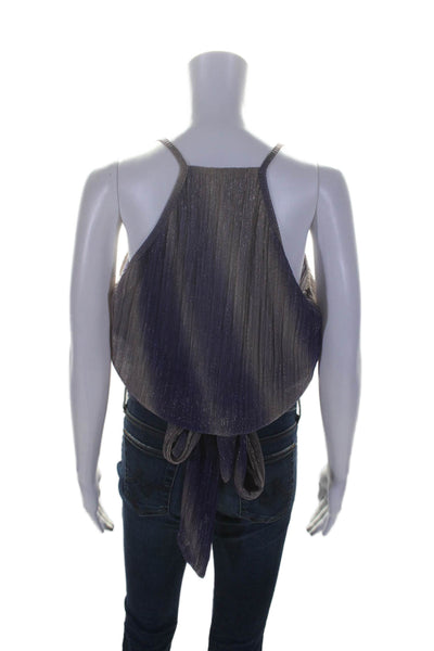 Ramy Brook Womens Texture Lined Front Tie Sleeveless Halter Neck Top Purple Size