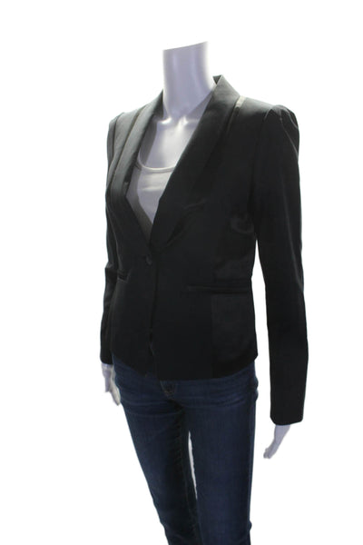 Elevenses Anthropologie Womens Satin Texture Button Front V-neck Blazer Black Si