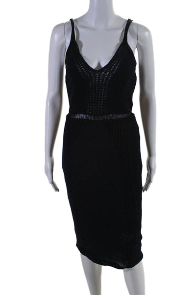 Rachel Rachel Roy Womens Stretch Knit V-Neck Sleeveless Dress Navy Size M