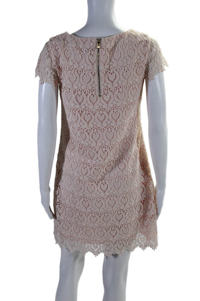 Cynthia Steffe Womens Embroidered Floral Short Sleeve Zip Up Dress Pink Size 4