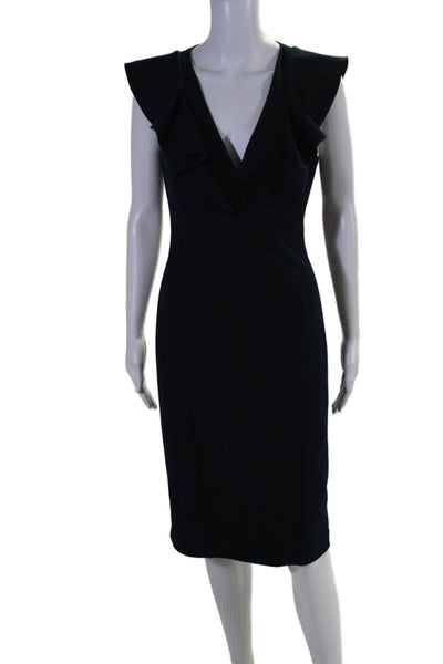 Rachel Rachel Roy Womens Ruffle Trim V-Neck Sleeveless Zip Up Dress Navy Size M