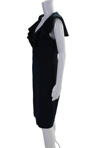 Rachel Rachel Roy Womens Ruffle Trim V-Neck Sleeveless Zip Up Dress Navy Size M