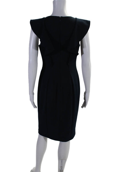 Rachel Rachel Roy Womens Ruffle Trim V-Neck Sleeveless Zip Up Dress Navy Size M