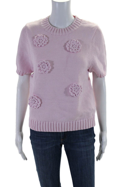 Mint Velvet Womens Cotton Short Sleeve Rib Patchwork Sweater Pink Size M