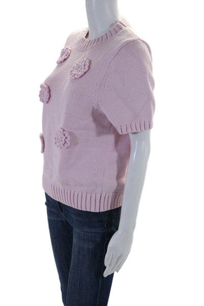 Mint Velvet Womens Cotton Short Sleeve Rib Patchwork Sweater Pink Size M