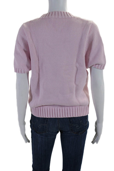 Mint Velvet Womens Cotton Short Sleeve Rib Patchwork Sweater Pink Size M