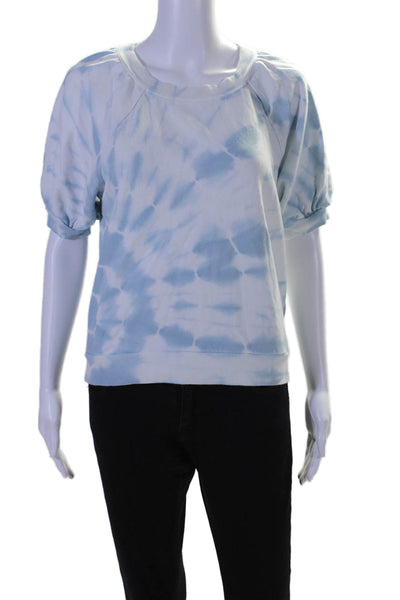 Z Supply Womens Cotton Tie Dye Crew Neck Short Sleeve Sweatshirt Top Blue Size S