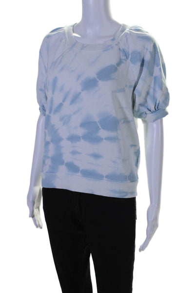 Z Supply Womens Cotton Tie Dye Crew Neck Short Sleeve Sweatshirt Top Blue Size S