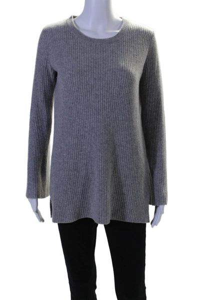 Madeleine Thompson Womens Cashmere Ribbed Pullover Sweater Top Gray Size S