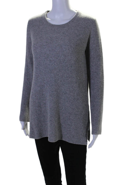 Madeleine Thompson Womens Cashmere Ribbed Pullover Sweater Top Gray Size S