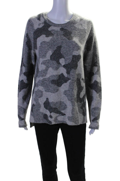 Athleta Womens Camouflage Print Round Neck Pullover Sweater Top Gray Size M