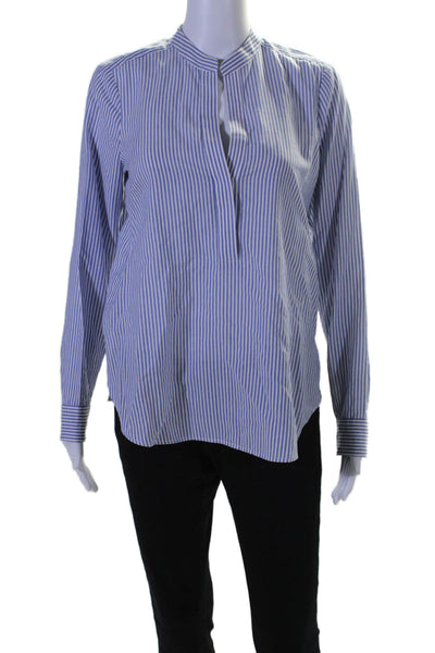 Vince Womens Cotton Blend Striped Long Sleeve Pullover Blouse Top Blue Size 4