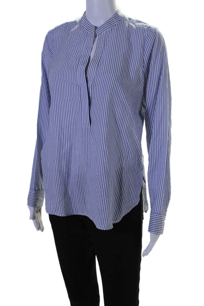 Vince Womens Cotton Blend Striped Long Sleeve Pullover Blouse Top Blue Size 4