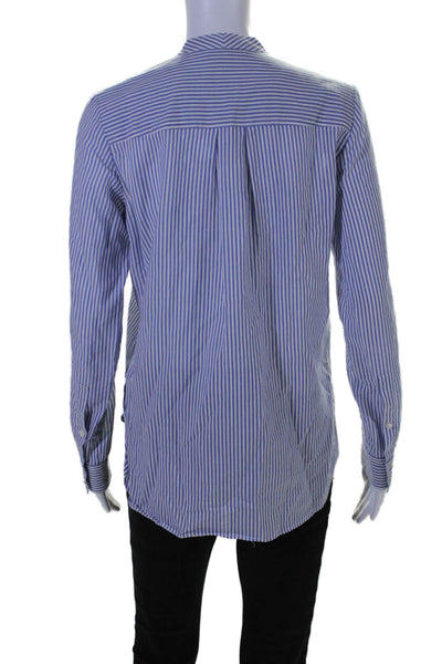 Vince Womens Cotton Blend Striped Long Sleeve Pullover Blouse Top Blue Size 4