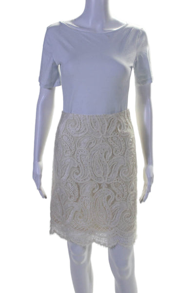 Magid Bernard Women's Hook Closure Scallop Hem A-Line Mini Skirt Cream Size M