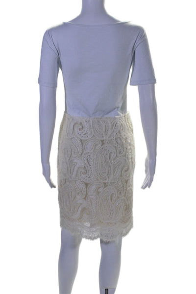 Magid Bernard Women's Hook Closure Scallop Hem A-Line Mini Skirt Cream Size M