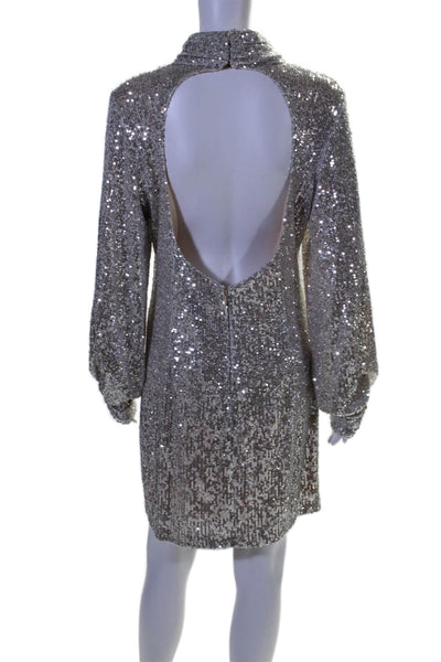 One 33 Social Women's High Neck Long Sleeves Sequin Mini Dress Silver Size 10