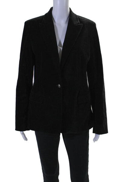 Tahari Womens Collared Long Sleeves Lined Two Button Velvet Blazer Black Size 10