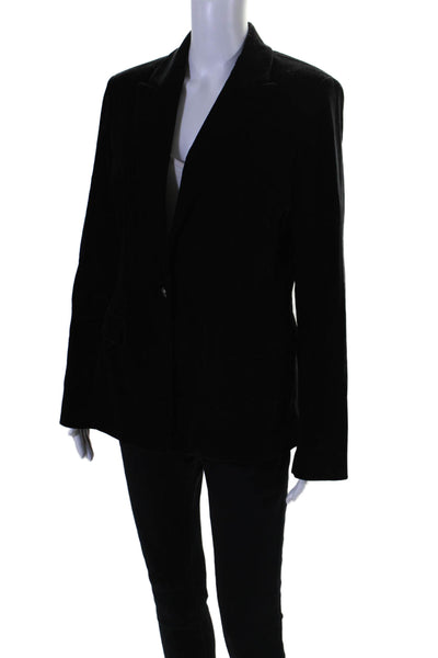 Tahari Womens Collared Long Sleeves Lined Two Button Velvet Blazer Black Size 10