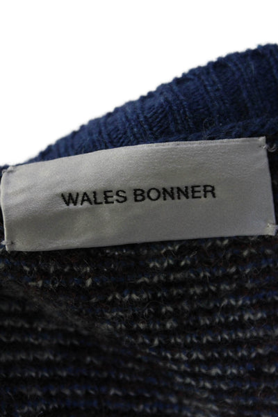 Wales Bonner Womens Argyle Print Crew Neck Sweater Blue Black Wool Blend Size 3