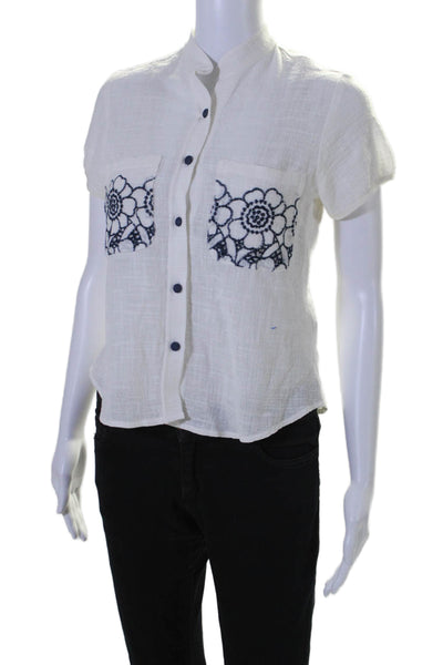 Harvey Faircloth Womens Button Down Shirt White Navy Blue Cotton Size 6