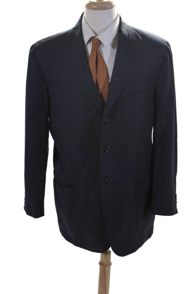 Kabay Mens Wool Navy Blue Three Button Long Sleeve Blazer Size 56