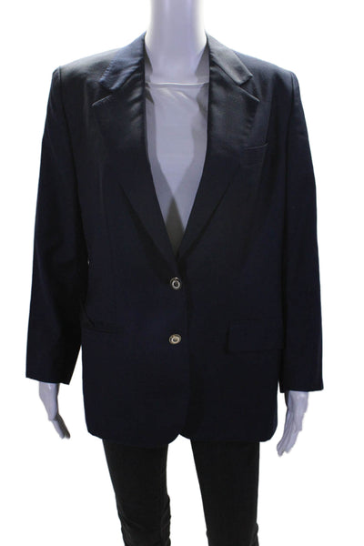 Brioni Womens Navy Blue Wool Two Button Long Sleeve Blazer Size 14R