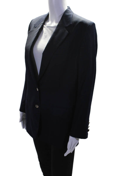 Brioni Womens Navy Blue Wool Two Button Long Sleeve Blazer Size 14R